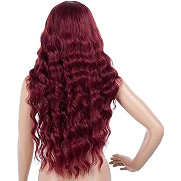 DILLARDS Wine Red Europe And America Wig Chemical Fiber Ladies Head Cover In The Corn Wave Pattern Wig-027R - Image 4